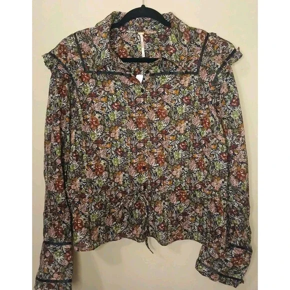 Free People Blouse Sz L Floral Multicolor Long Sleeve Peplum NWT - Picture 5 of 16